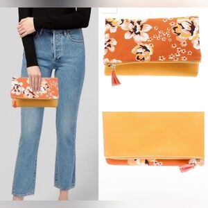 Rachel Pally Zahara Faux Leather foldover floral clutch with Tassel zipper NWOT